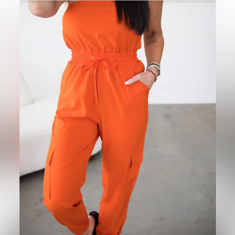 Women's Strapless Orange Drawstring Jumper - Picture 3 of 12